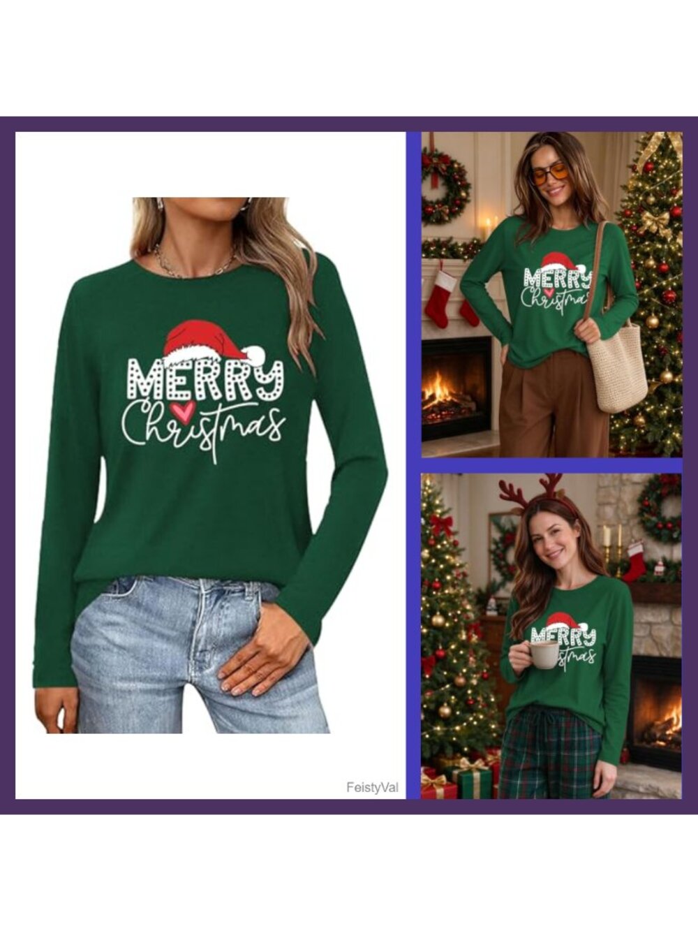 Women's Merry Christmas Graphic Long Sleeve Crew Neck Tee